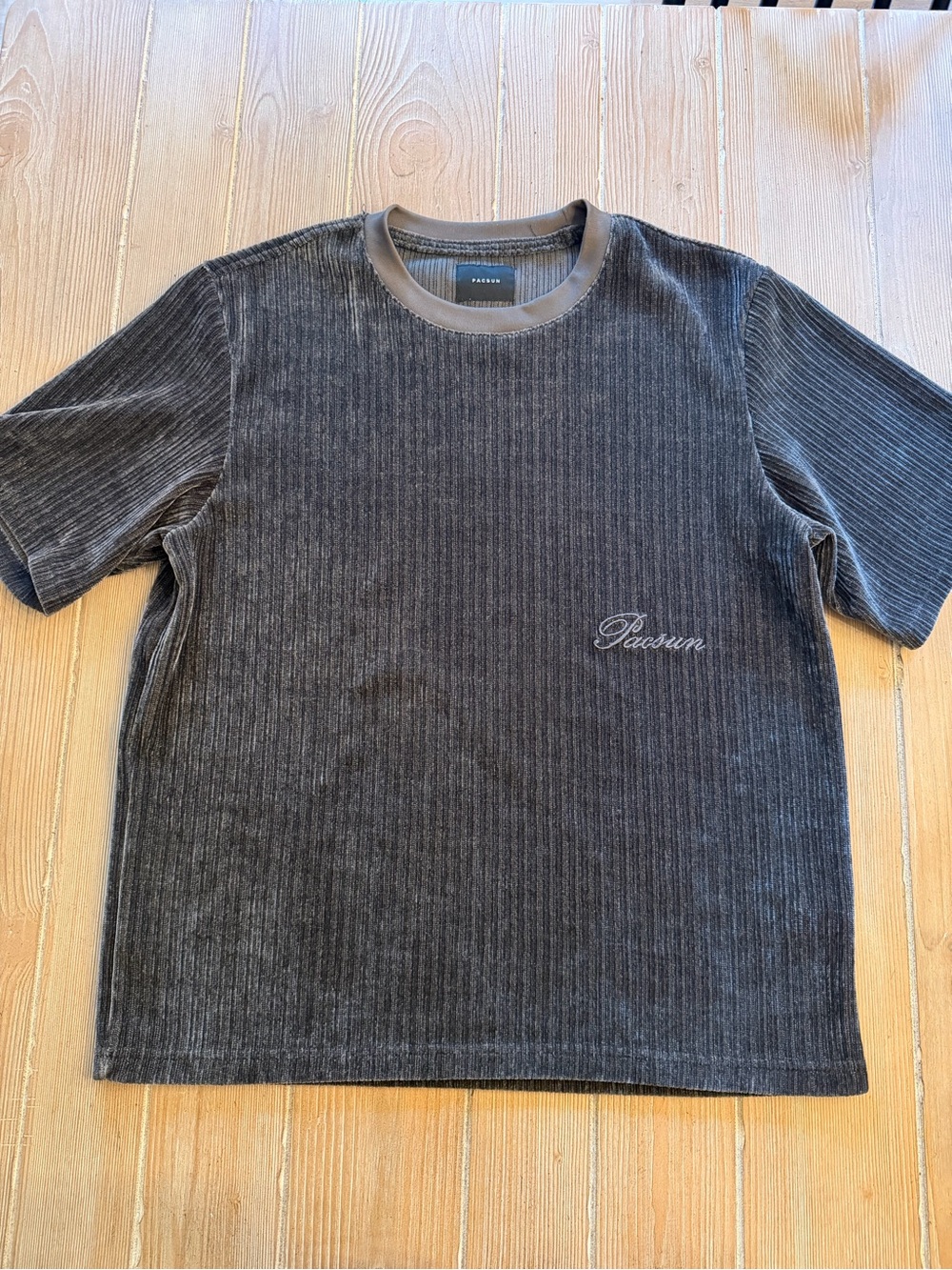 Pacsun Men's Ribbed Short Sleeve T-Shirt in Charcoal velvet